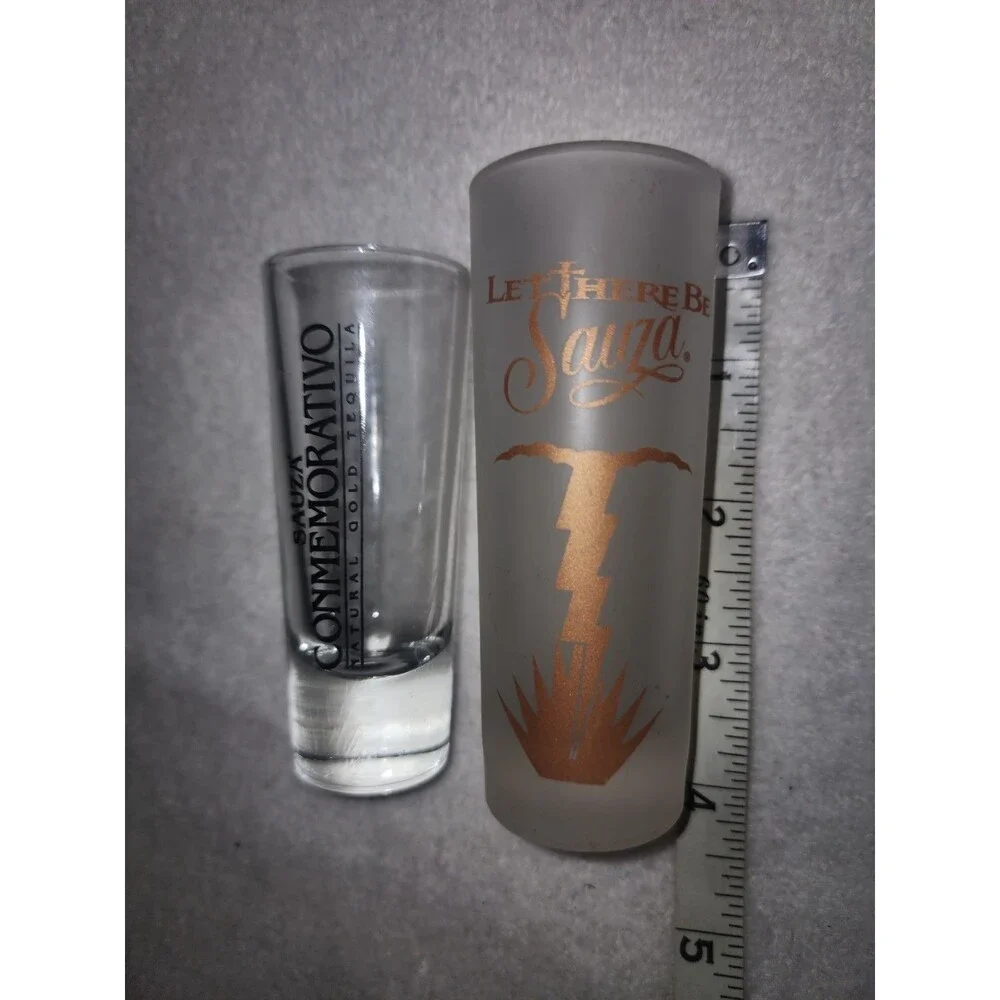 Sauza Tall Shot Glass Let There Be Sauza/ Conmemorativo Lot 2 Frosted/Clear